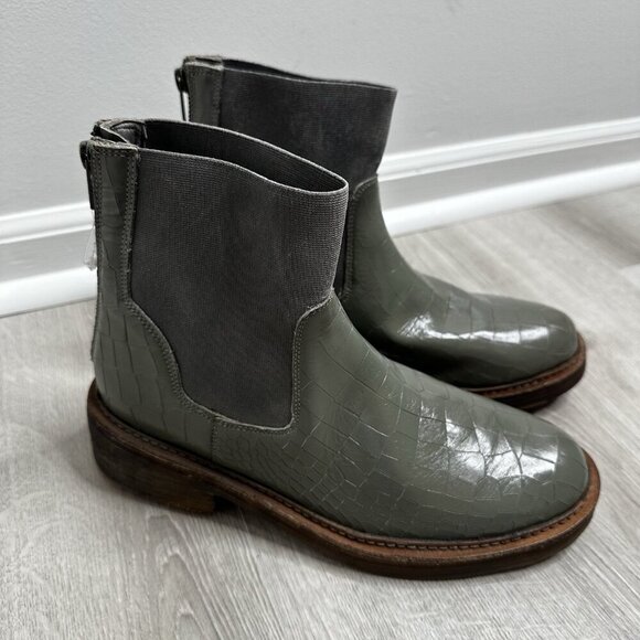 Free People Arlo Chelsea Ankle Boots Size 8.5 Storm Green Gray Leather Moto - Picture 5 of 10